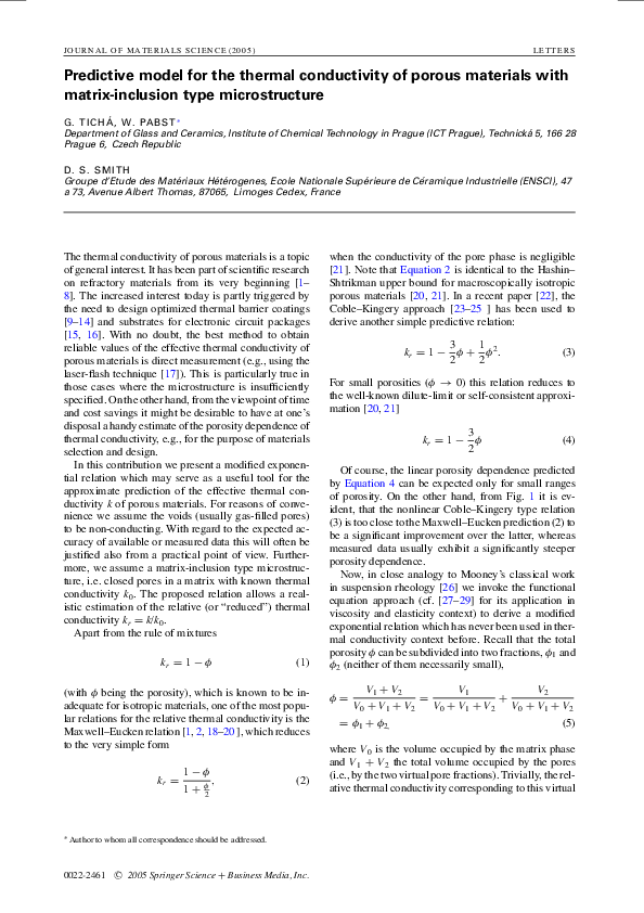 (PDF) Predictive model for the thermal conductivity of porous materials ...