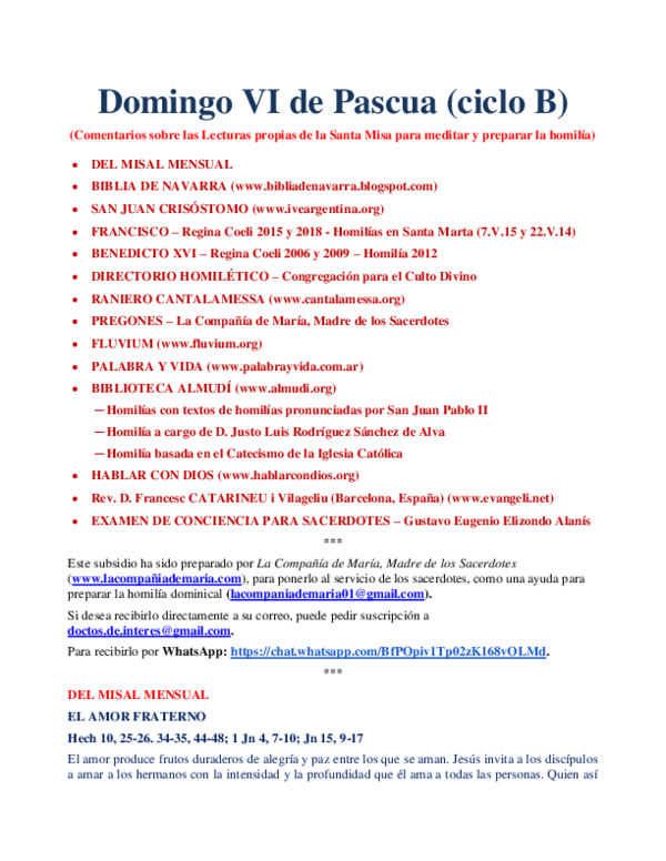 Domingo VI de Pascua (ciclo B)