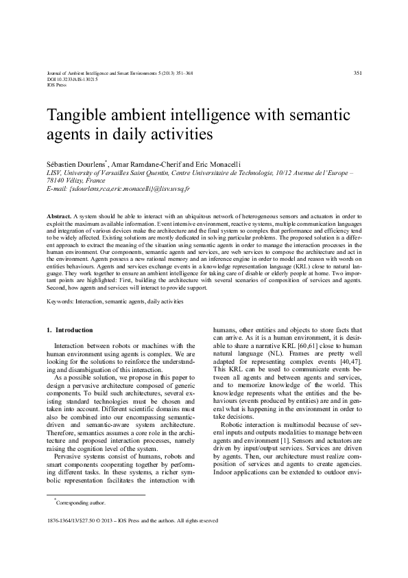 (PDF) Tangible ambient intelligence with semantic agents in daily ...