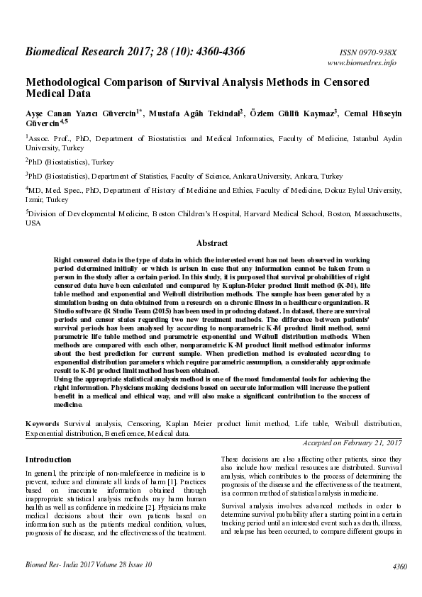 (PDF) Methodological Comparison of Survival Analysis Methods in ...
