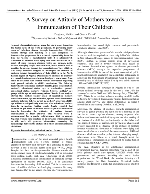 (PDF) A Survey on Attitude of Mothers towards Immunization of Their ...