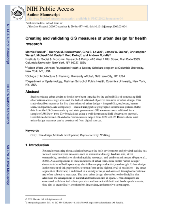 (PDF) Creating and validating GIS measures of urban design for health ...