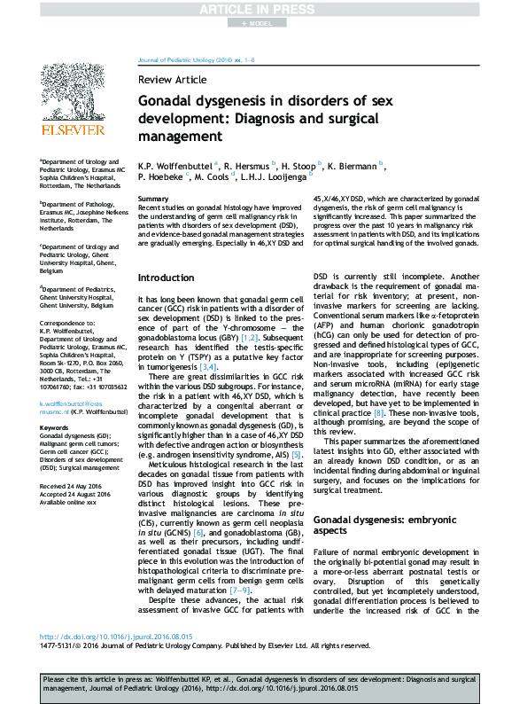 (PDF) Gonadal dysgenesis in disorders of sex development: Diagnosis and ...