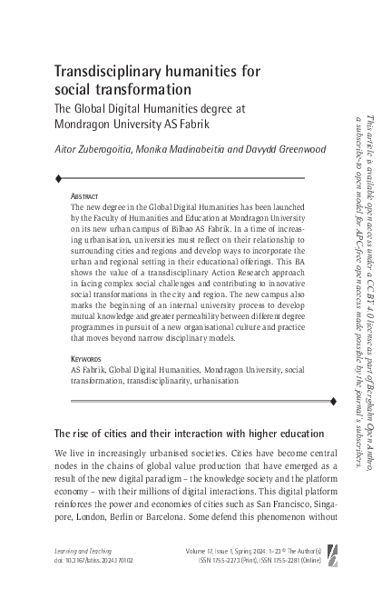 (PDF) Transdisciplinary Humanities for Social Transformation