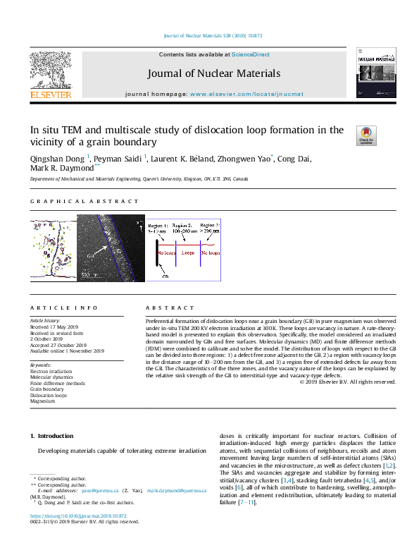 (PDF) In situ TEM and multiscale study of dislocation loop formation in ...