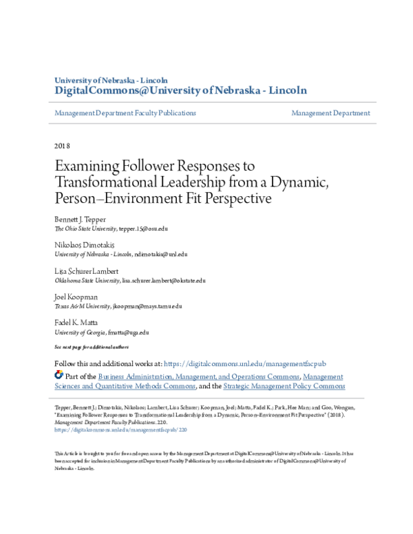 (PDF) Examining Follower Responses to Transformational Leadership from ...