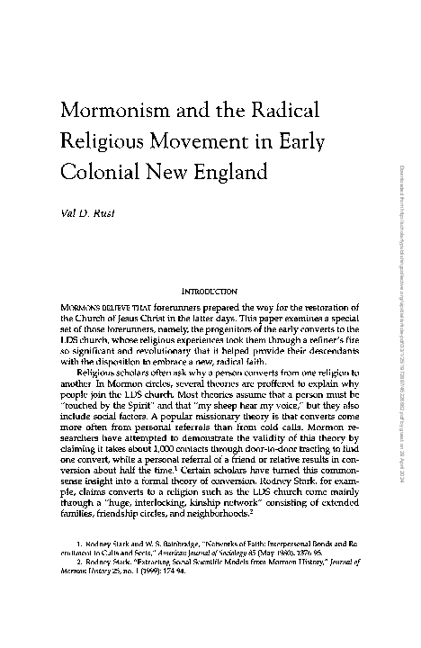(PDF) Mormonism and the Radical Religious Movement in Early Colonial ...