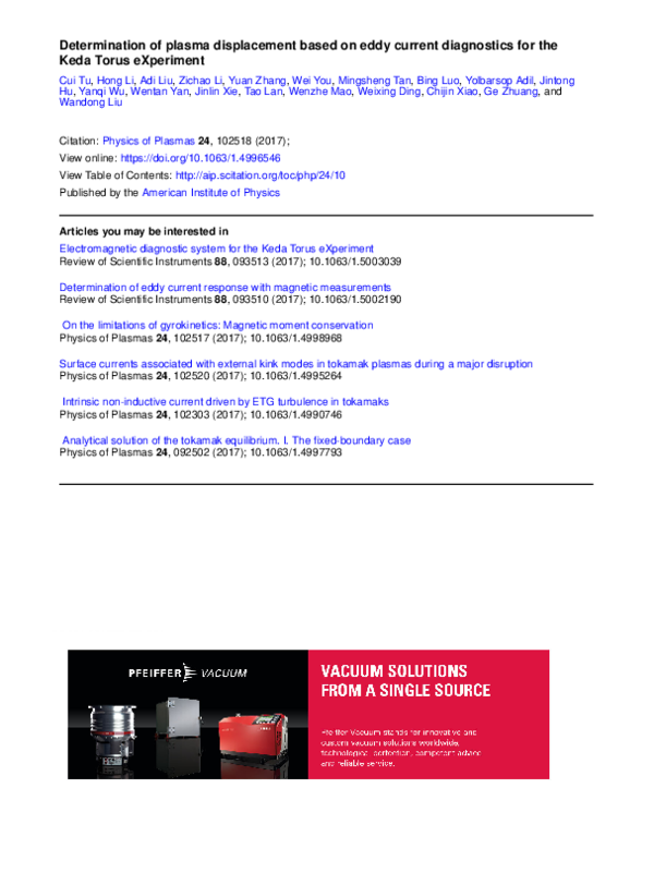 (PDF) Determination of plasma displacement based on eddy current ...