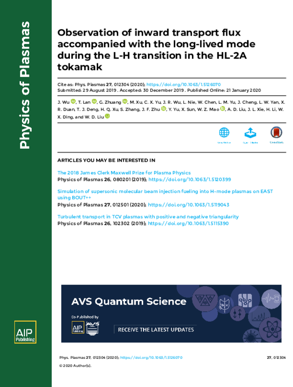 (PDF) Observation of inward transport flux accompanied with the long ...