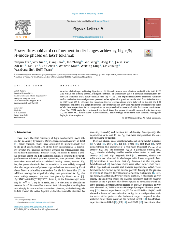 (PDF) Power threshold and confinement in discharges achieving high-β H ...