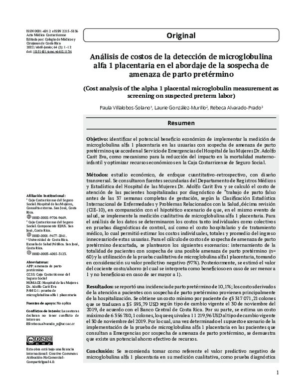 (PDF) Análisis de costos de la detección de microglobulina alfa 1