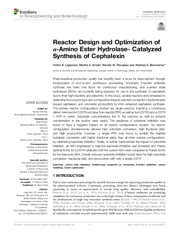 (PDF) Reactor Design and Optimization of α-Amino Ester Hydrolase ...