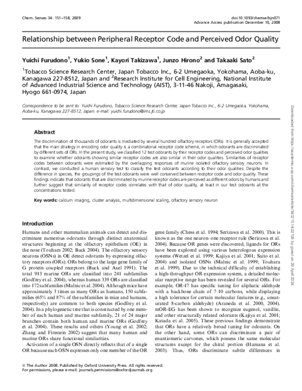(PDF) Relationship between Peripheral Receptor Code and Perceived Odor ...