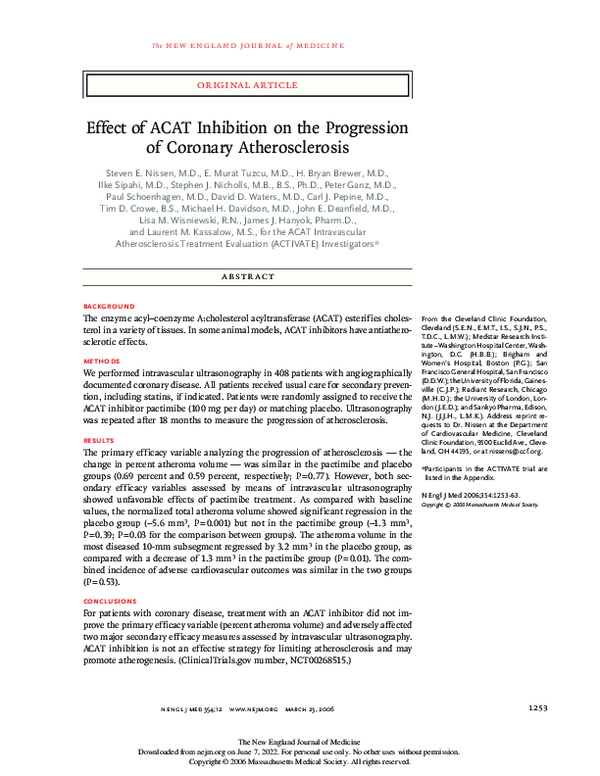 (PDF) Effect of ACAT Inhibition on the Progression of Coronary ...