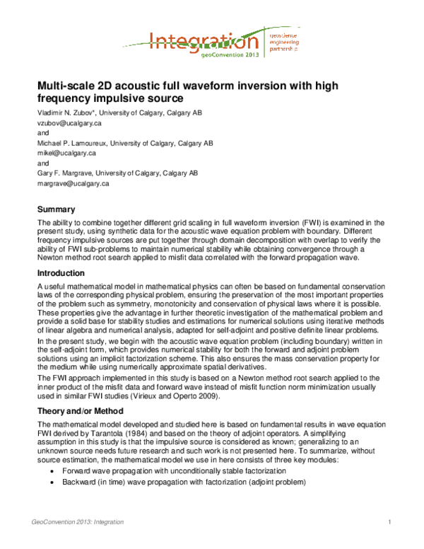 (PDF) Multi-scale 2D acoustic full waveform inversion with high ...