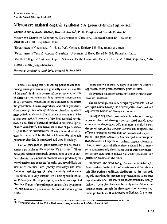(PDF) Microwave assisted organic synthesis : A green chemical approach