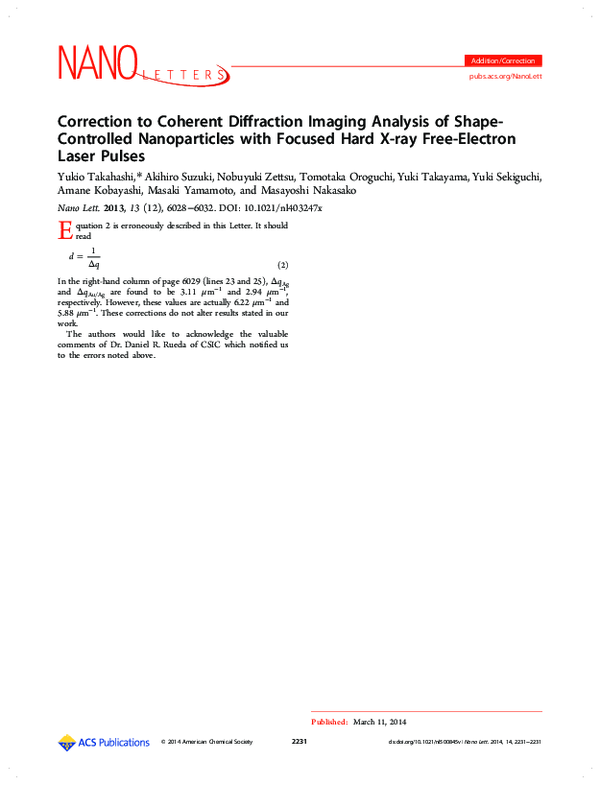 (PDF) Correction to Coherent Diffraction Imaging Analysis of Shape ...
