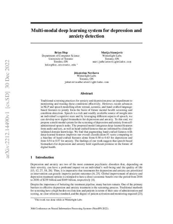 (PDF) Multi-modal deep learning system for depression and anxiety detection