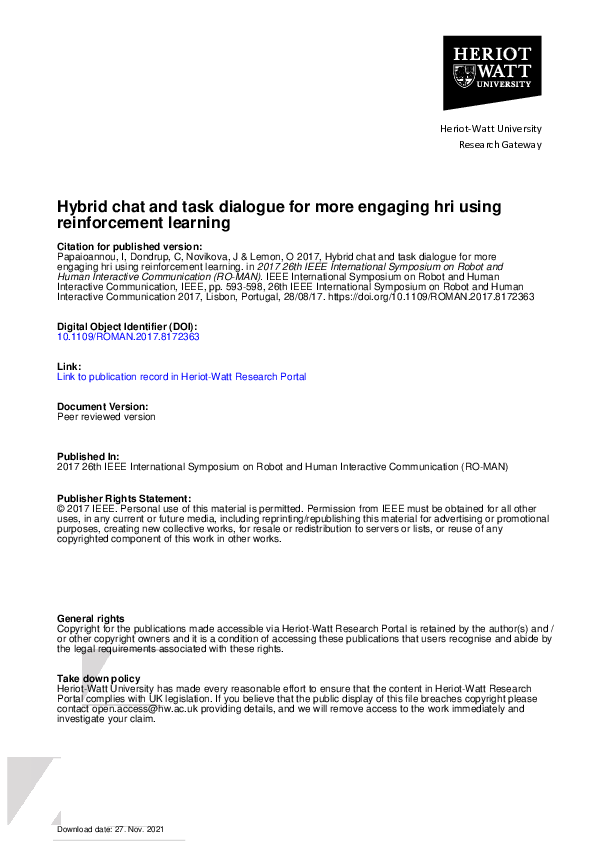 (PDF) Hybrid chat and task dialogue for more engaging HRI using ...