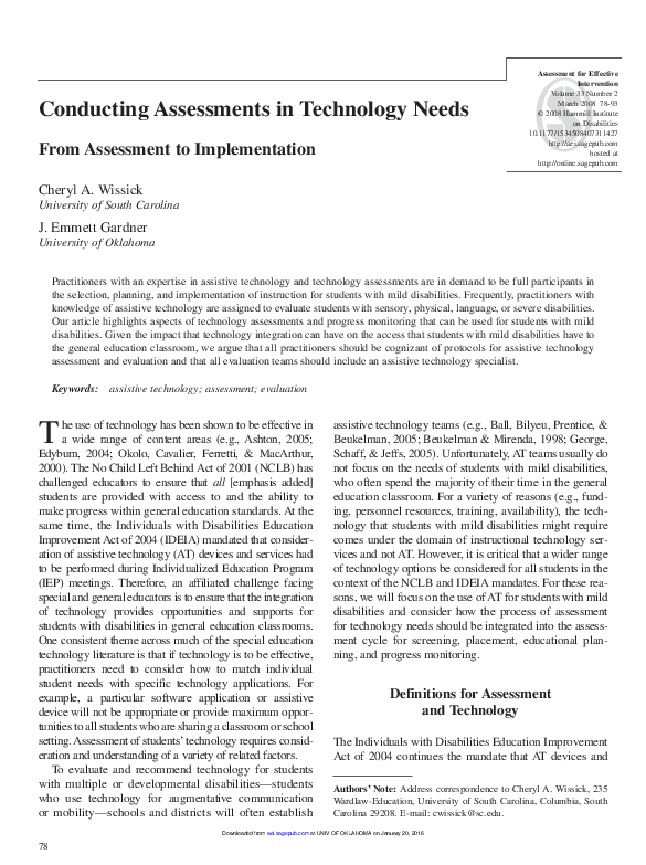 (PDF) Conducting Assessments in Technology Needs: From Assessment to ...