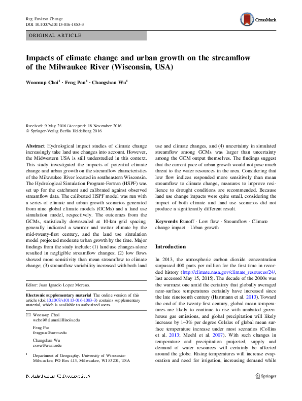 (PDF) Impacts of climate change and urban growth on the streamflow of ...