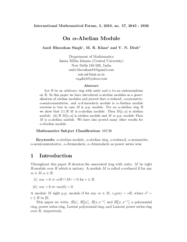 (PDF) On α-Abelian Module
