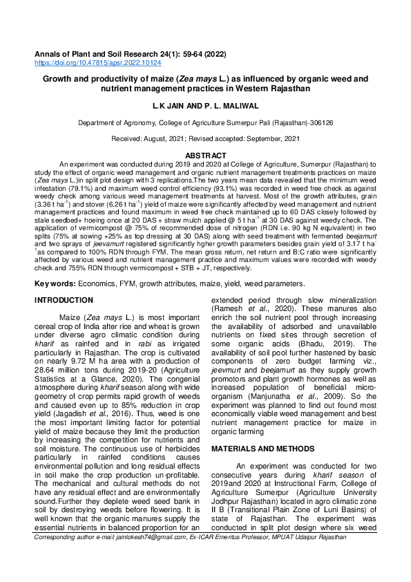 (PDF) Growth and productivity of maize (Zea mays L.) as influenced by ...