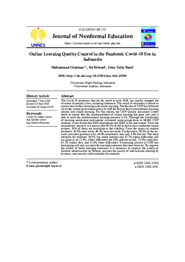 (PDF) Online Learning Quality Control in the Pandemic Covid-19 Era in ...