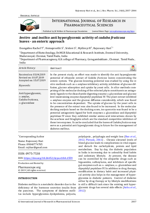 (PDF) Invitro and insilico anti hyperglycemic activity of cadaba ...