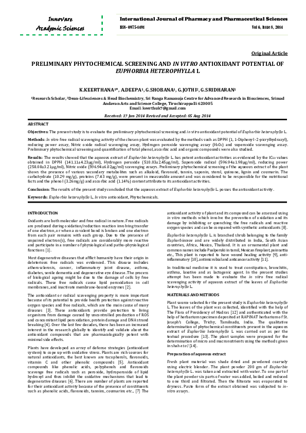 (PDF) PRELIMINARY PHYTOCHEMICAL SCREENING AND IN VITRO ANTIOXIDANT ...