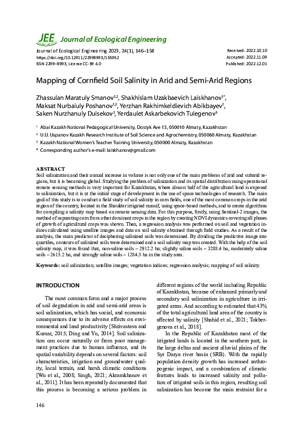 (PDF) Mapping of Cornfield Soil Salinity in Arid and Semi-Arid Regions