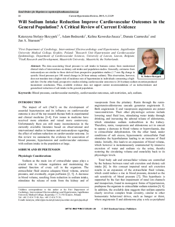 (PDF) Will Sodium Intake Reduction Improve Cardiovascular Outcomes in ...