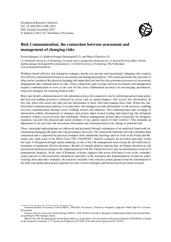 (PDF) Risk Communication: the connection between assessment and ...
