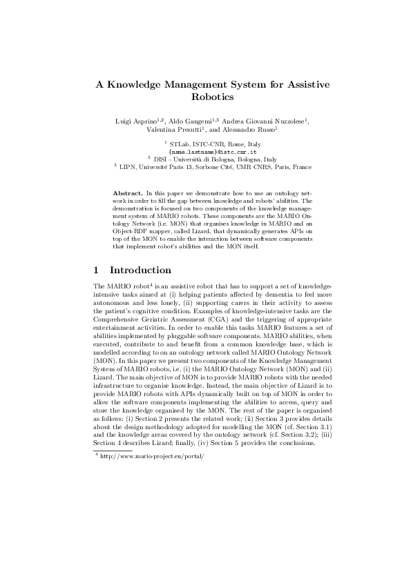 (PDF) A Knowledge Management System For Assistive Robotics