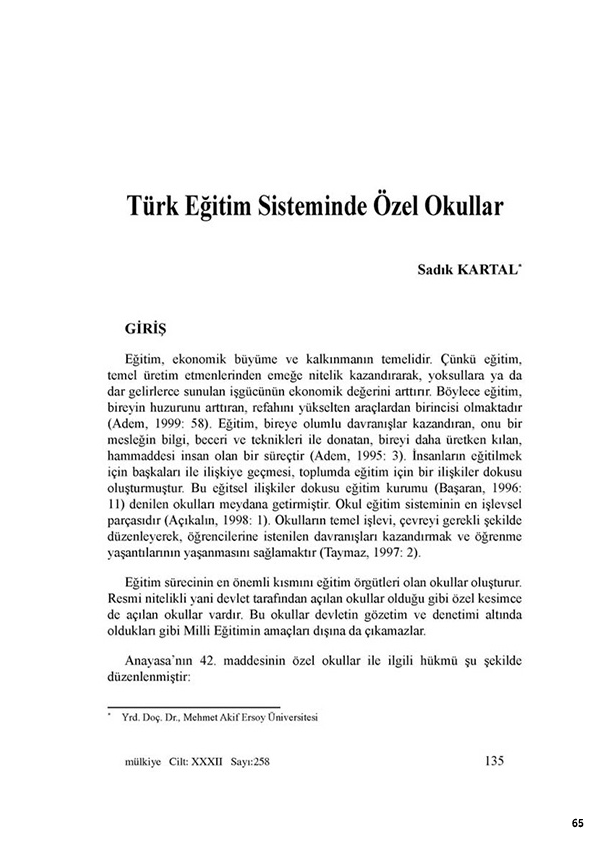 (PDF) Türk Eğitim Sisteminde Özel Okullar