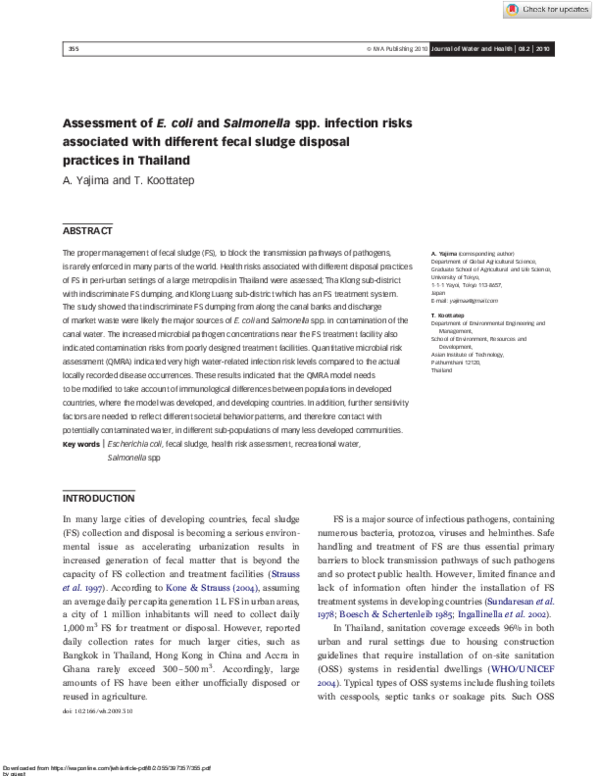 (PDF) Assessment of E. coli and Salmonella spp. infection risks ...