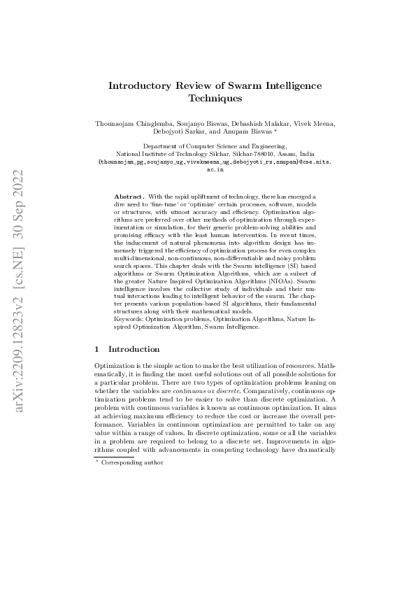 (PDF) Introductory Review of Swarm Intelligence Techniques