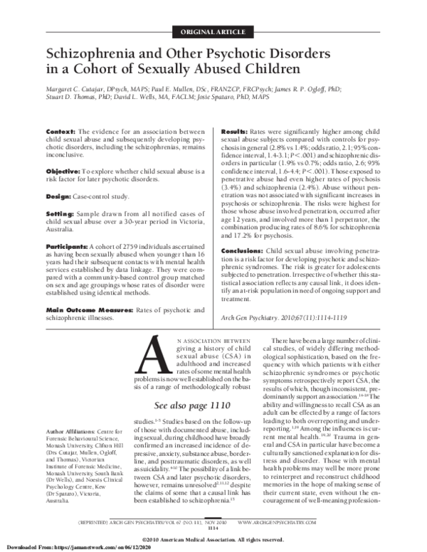 (PDF) Schizophrenia and Other Psychotic Disorders in a Cohort of ...