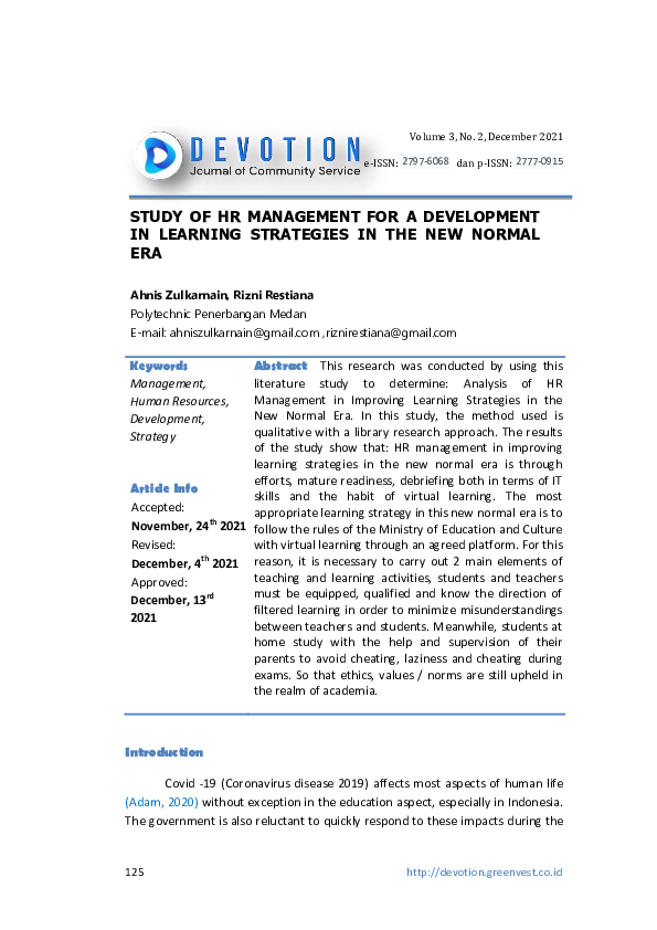 (PDF) Study Of Hr Management For A Development In Learning Strategies ...