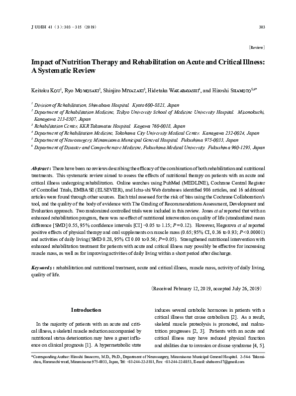 (PDF) Impact of Nutrition Therapy and Rehabilitation on Acute and ...