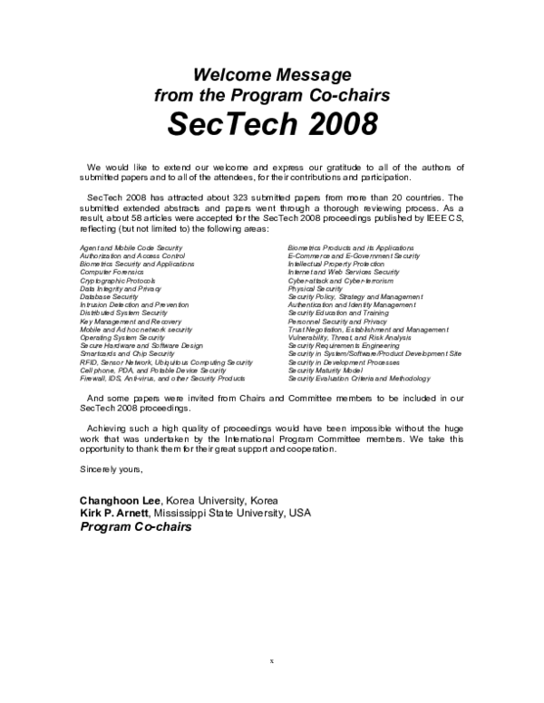 (PDF) Welcome Message from the Program Co-chairs