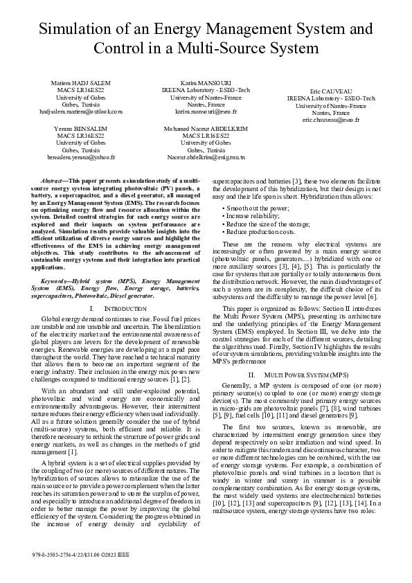 (PDF) Simulation of an Energy Management System and Control in a Multi ...
