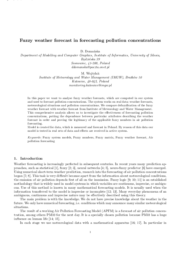 (PDF) Fuzzy weather forecast in forecasting pollution concentrations