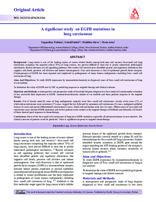(PDF) A Significant Study on EGFR Mutations in Lung Carcinomas