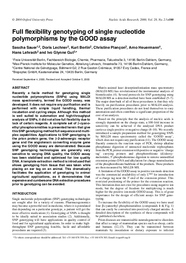 (PDF) Full flexibility genotyping of single nucleotide polymorphisms by ...