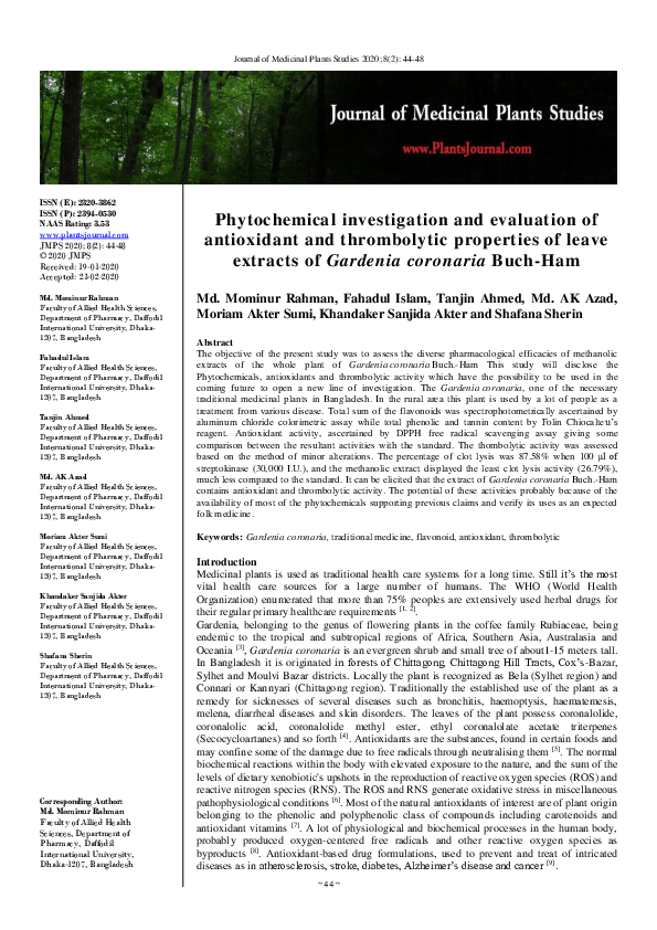 (PDF) Phytochemical investigation and evaluation of antioxidant and ...
