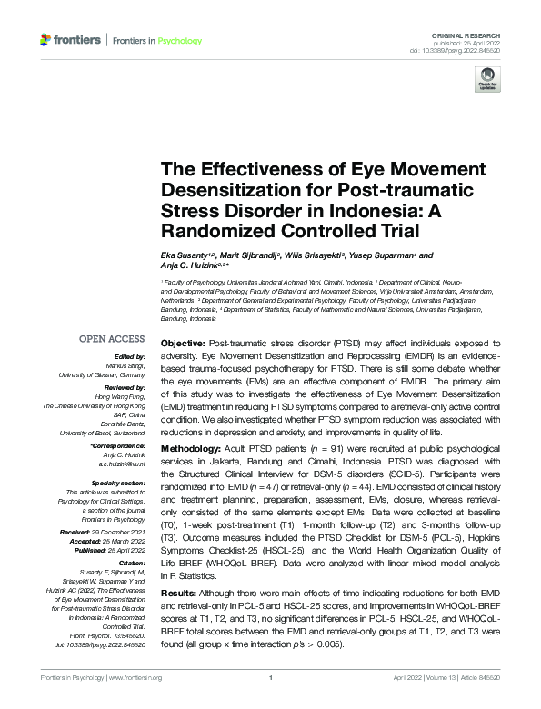 (PDF) The Effectiveness of Eye Movement Desensitization for Post ...