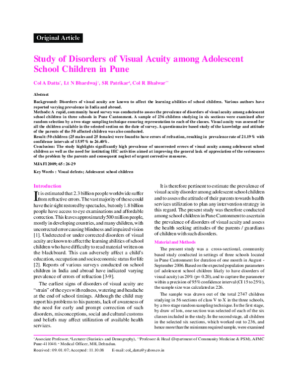 (PDF) Study of Disorders of Visual Acuity among Adolescent School ...