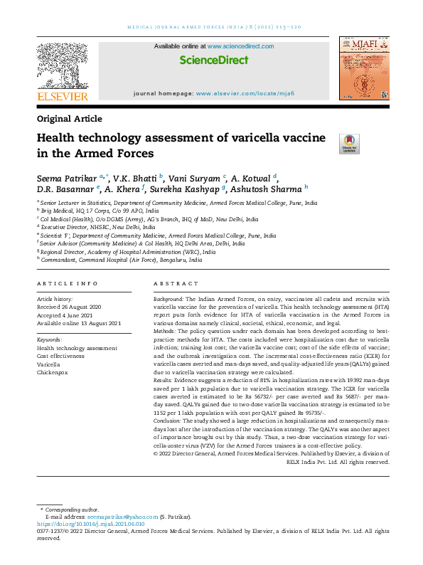 (PDF) Health technology assessment of varicella vaccine in the Armed Forces