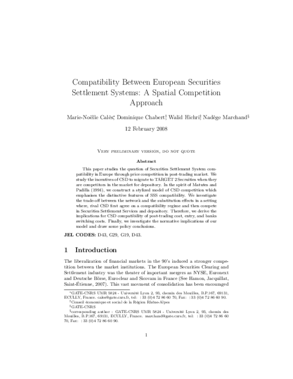 (PDF) Compatibility Between European Securities Settlement Systems ...
